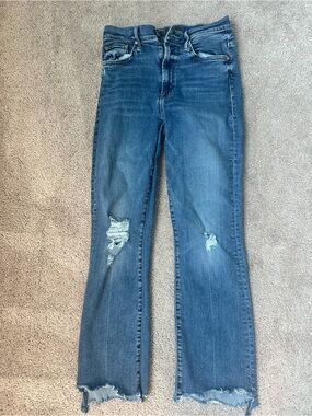 MOTHER Blue Distressed Cropped Frayed Jeans 26